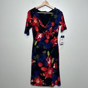 LAUREN RALPH LAUREN FLORAL COWL NECK SHEATH DRESS SIZE 2 RUCHING NWT